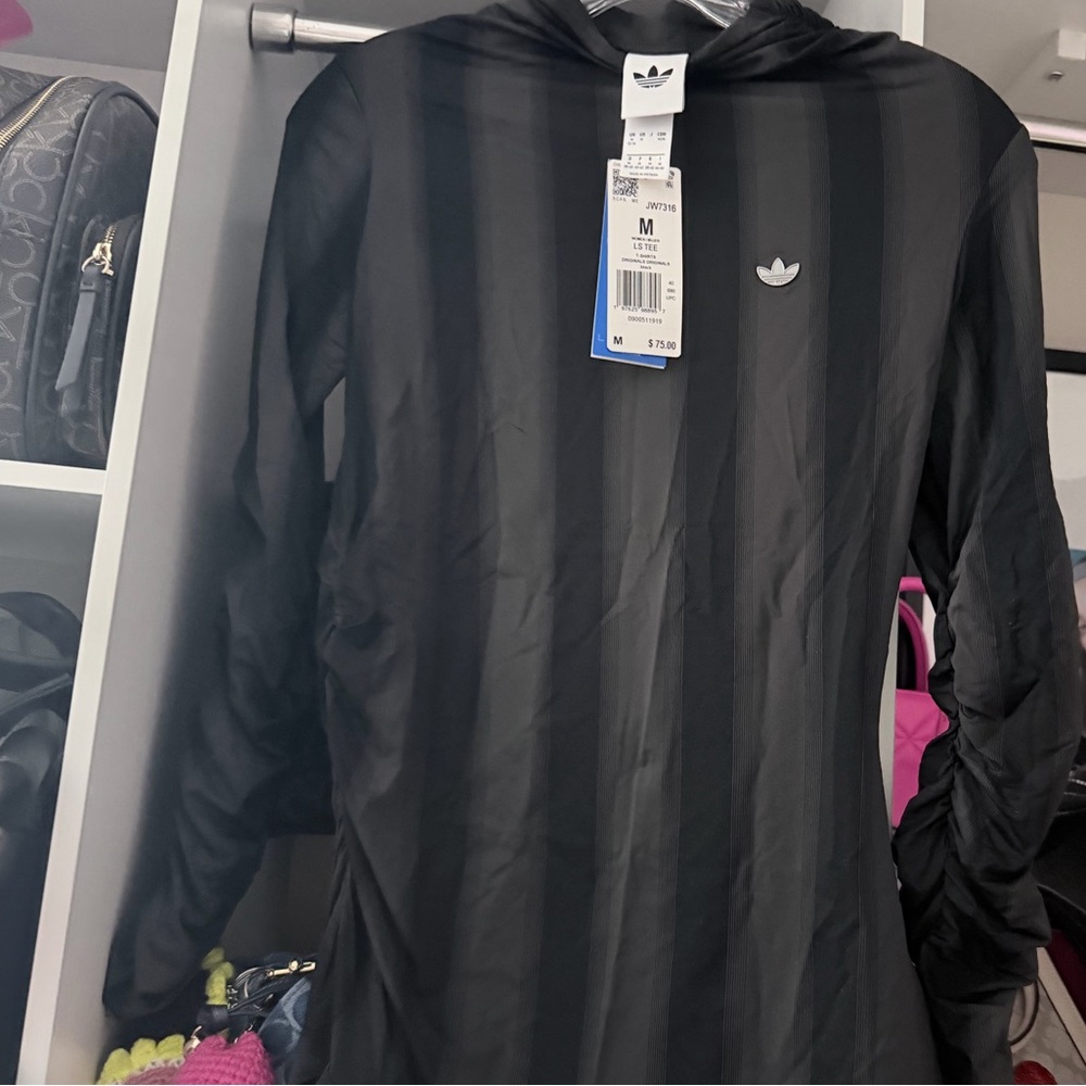 Adidas Gray Striped Long Sleeve Tee